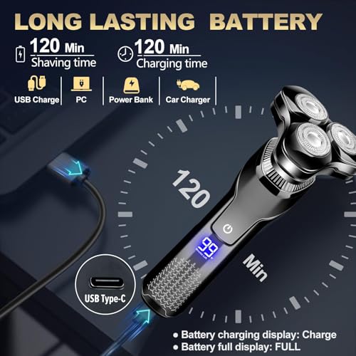 Electric Razor for Men, LED Display 100% Waterproof Cordless Razor, Wet/Dry Shaving,Electric Shaver for Men Includes Nose Hair Trimmer Beard Trimmer Travel Shaver