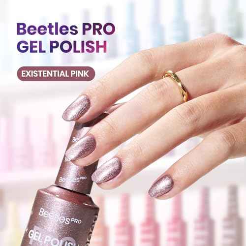 Beetles Pro Shimmer Gel Polish - Existential Pink, Rose Gold Color 20ML Pink Shimmer Gel Polish, UV Nail Lamp Cure Needed Nail Arts Salon-Quality Shine Long Lasting