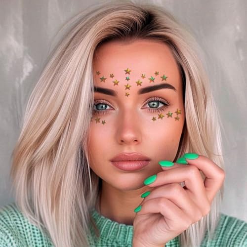 Gold Star Face Gems Rhinestones Self-Adhesive