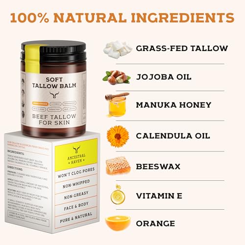 Tallow Balm Variety Pack ? Herbal Rose + Honey Sweet Orange ? Grass-Fed Suet Tallow for Face, Skin & Body ? Non-Greasy, Clean, Deodorized Moisturizer ? 6-Month Supply
