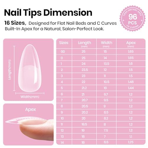 Beetles Tipex Lite Instant Apex Nail Tips, Medium Almond, 16 Sizes