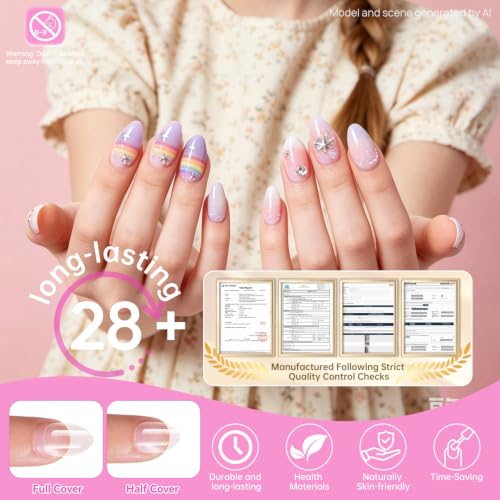 Krofaue 260 PCS Matte Short Almond Kids Press-On Nails - 13 Sizes, Clear Gel Tips