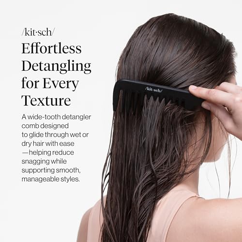 Kitsch Wide Tooth Comb for Curls - Black Detangling Shower Comb for Wet Hair