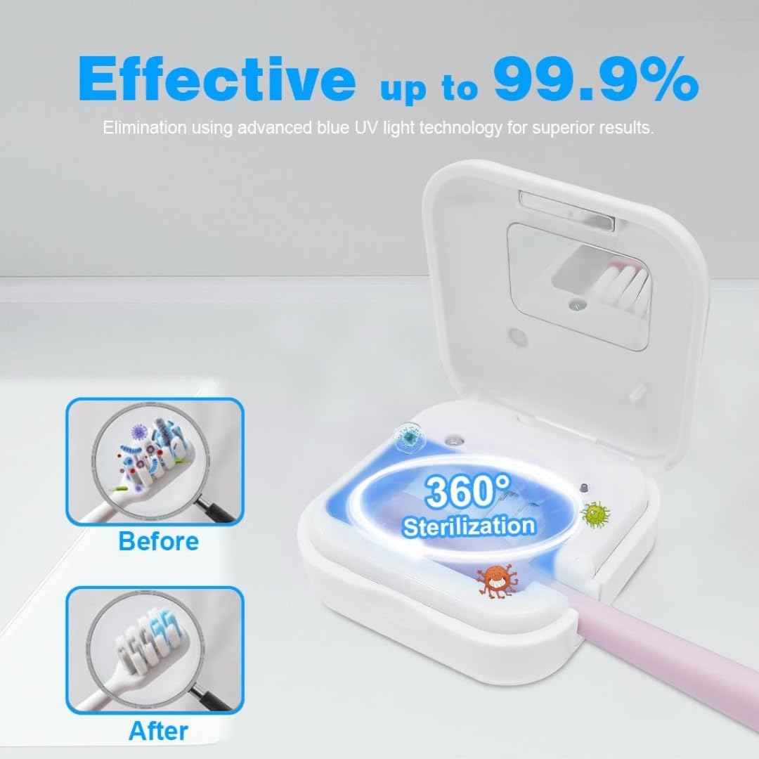 Bliss BluBrite Portable UV-C Toothbrush Sanitizer and Holder – Travel Case for Manual & Electric Toothbrush Heads – UV Light Cleaning Box – USB Rechargeable – Travel-Friendly
