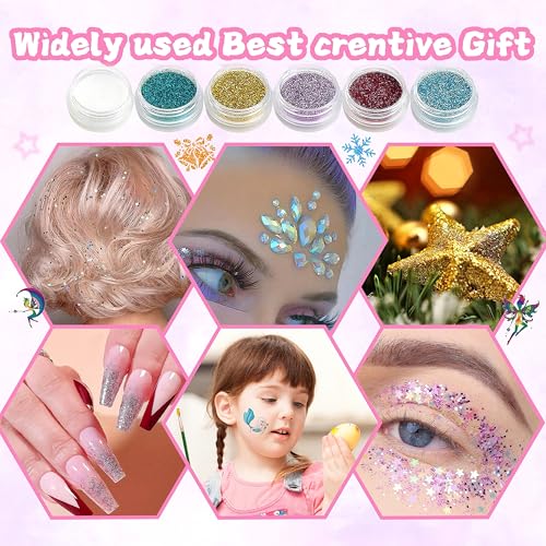 Glitter Tattoos Kit for Kids, 9 Face Gems, 24 Colors Glitter, 60 Tattoo Stickers, 64 Tattoo Stencils, 1008 Rhinestones, 5 Makeup Brushes, 2 Glue, 1 Mini Scissors, Great Holiday Gift for Girls & Boys.