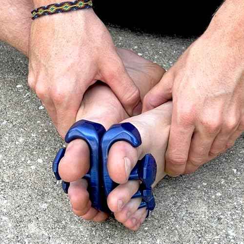 YogaToes¢ç Gems¢ç for Men Fits Men's Shoe Size 7 & Up. Gel Toe Stretcher & Separator in Metallic Blue. Helps Foot Pain & Boost Athletic Performance!