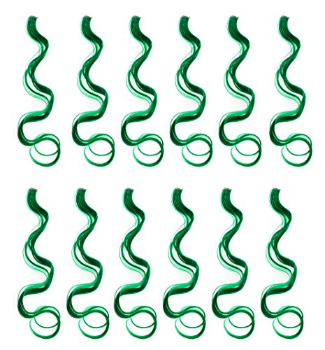 SWACC 12 Pcs Curly Wavy One Color Party Highlights Clip on in Hair Extensions Colored Hair Streak Synthetic Hairpieces (Green)