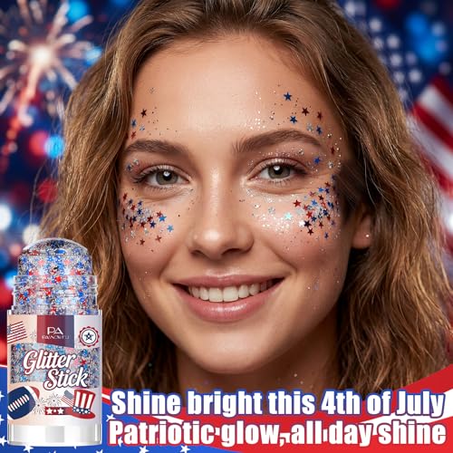 Patriotic Red White Blue Hair Glitter Stick for 4th of July