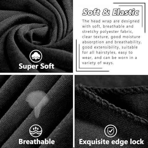 COOKOO 2 Piece Long Solid Color Stretch Head Wrap African Women's Jersey Turban Fashion Head Scarf Ultra Soft Extra Long Headwraps Lightweight Breathable Head Bands Ties for Women(Black+Army Green)