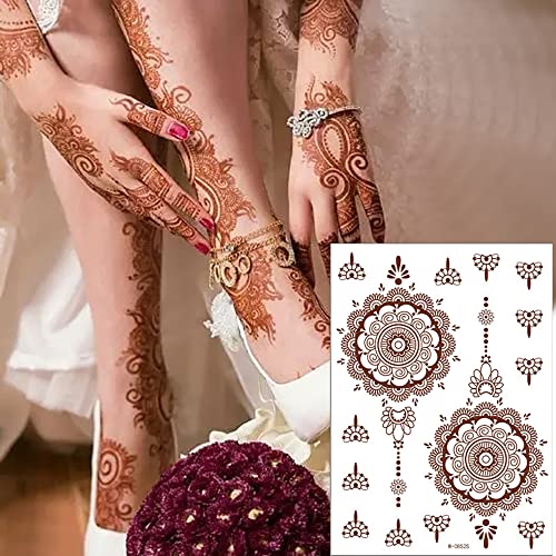 Brown Henna Temporary Tattoo Stickers - 8 Sheets Mandala