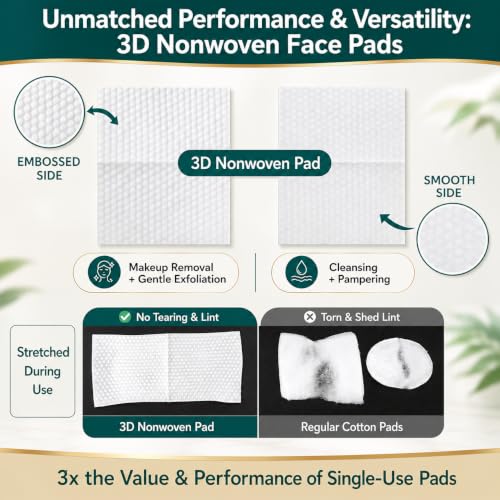 3-Use Disposable Nonwoven Cotton Face Pads - Extra Large (200 Ct)
