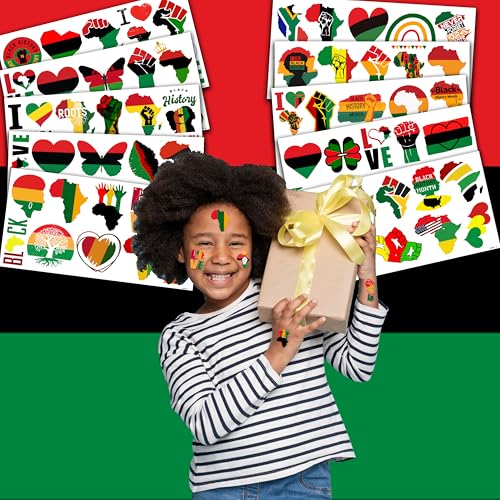 Africa Temporary Tattoos African American Party Decorations Favors Supplies Black History Themed Cute Stickers 10 Sheets 100 PCS Gifts for Baby Girls Boys Class School Carnival