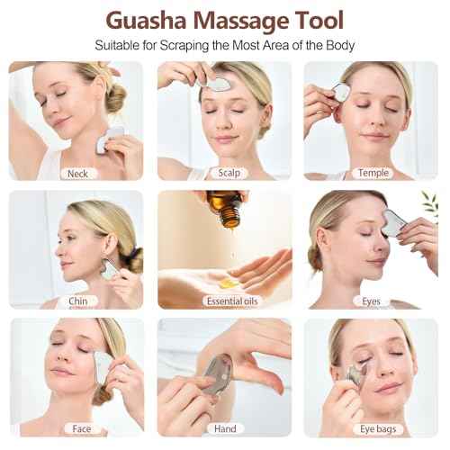 2 Pcs Stainless Steel Gua Sha Facial Tools Set, Face and Body Skin Massage, Facial Scraping Tools for Jaw Lift Massager, Puffiness Reduction, Lymphatic Drainage & Skin Tightening, Gift