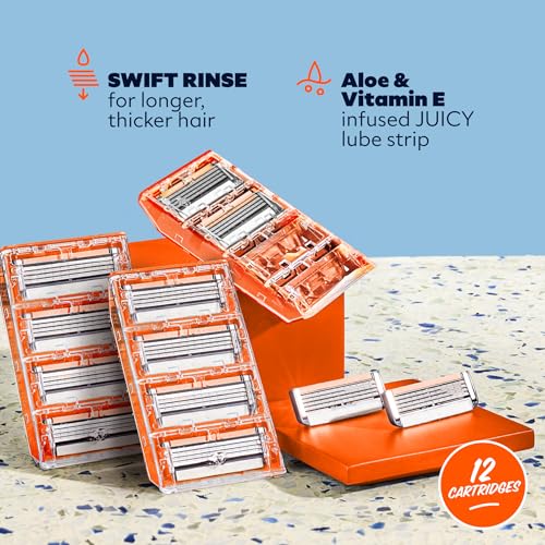 Dollar Shave Club | 4 Blade Razor Refills (12 Pack) | Swift Rinse Blades for Longer and Thicker Hair