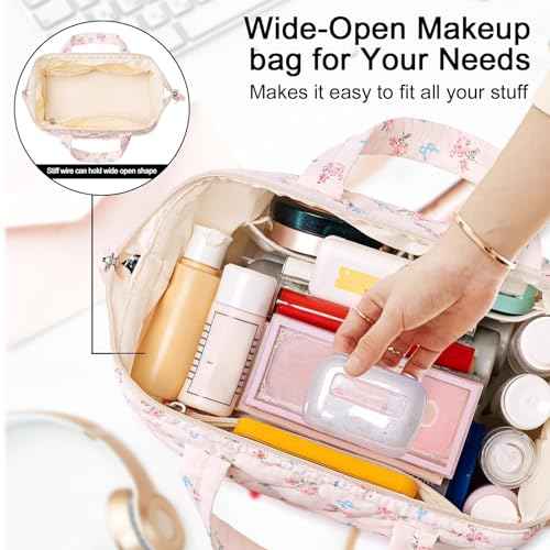 BTOOP Makeup Bags for Women, Quilted Makeup Bag Lightweight Wide-open Cosmetic Bag Large Toiletry Bags for Travel Essentials
