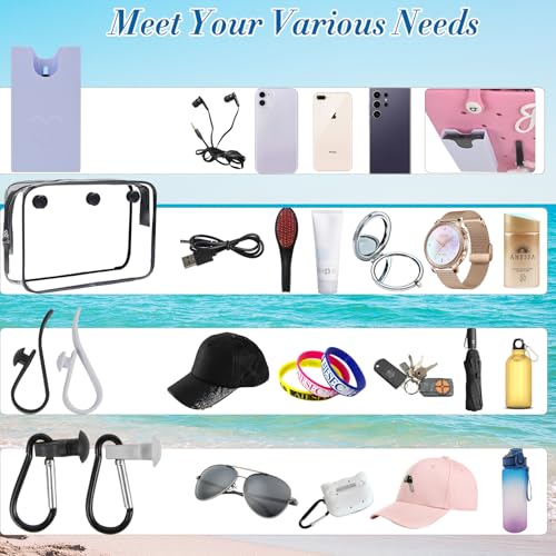 8 PCS Beach Bag Accessories Set for Bogg Bag, Silicone Phone Holder, 2 Clear Bag Insert Pouch, 4 Key Chain Hooks and Carabiners, Letter Charms Attachment, Compatible for Small & Large Beach Tote Bags