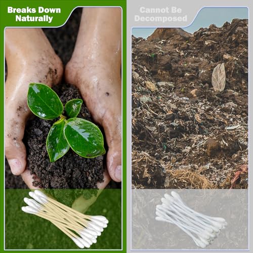 Bamboo Cotton Swabs Set - 400 Count, 300 3-Inch & 100 6-Inch