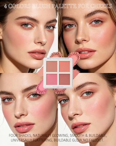 4-Color Blush Palette with Brush - Long Lasting Matte Finish