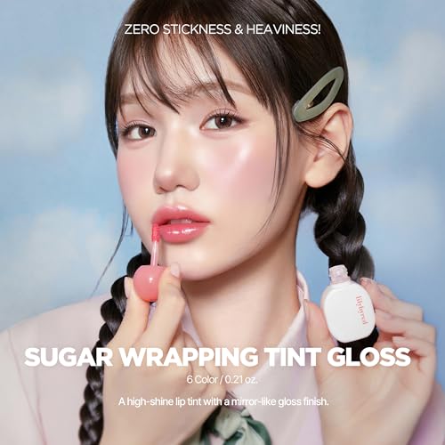 lilybyred Sugar Wrapping Tint Gloss, 0.21 oz. | Korean Glassy Lip Stain, Smooth Glaze Finish, Lightweight & Non-Sticky, No-Darkening Color Stay, Ceramide-Infused Lip Care (03 Grape Sweets)