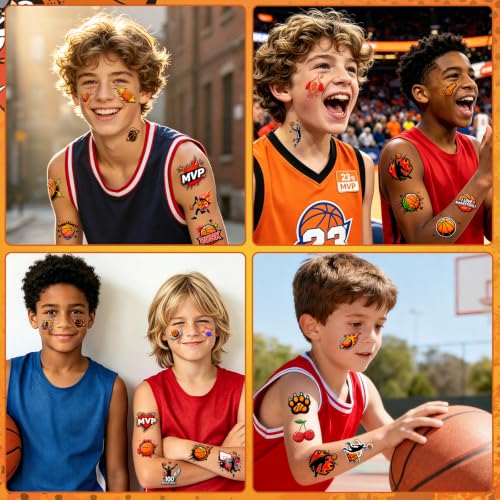 108 Basketball Temporary Tattoos for Kids, Waterproof & Pre-Cut