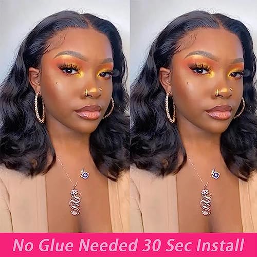 UVVUVV Glueless Body Wave Bob Wig 14" Human Hair 180 Density