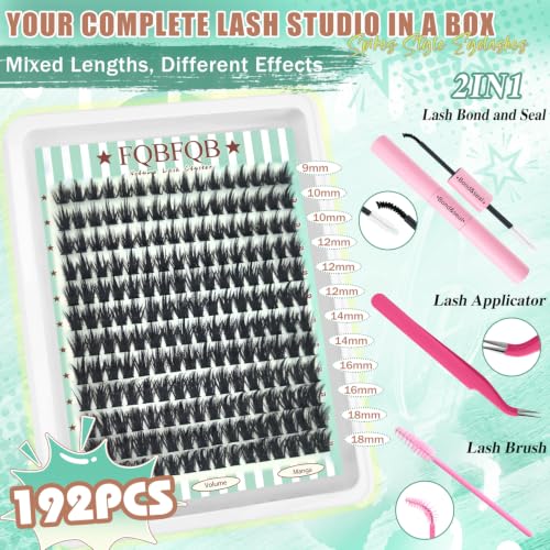 Spiky Lash Clusters Kit, 192Pcs Individual Extensions 9-18mm