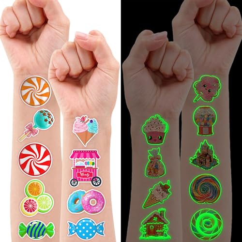96 Glow in the Dark Candy Temporary Tattoos for Kids