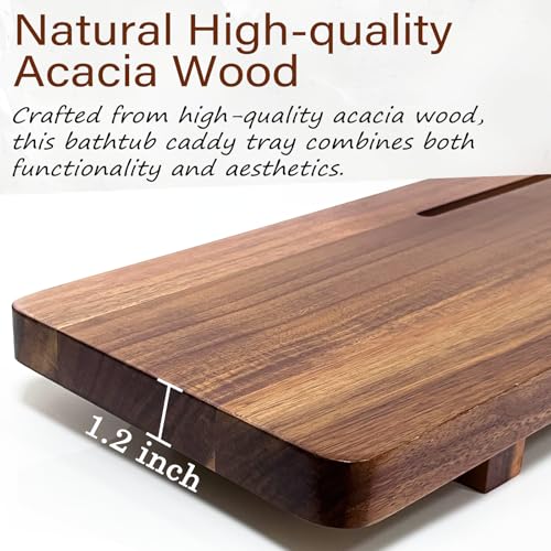 Acacia Wood Bathtub Tray Caddy 35" - Adjustable Spa Organizer
