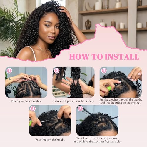 Lademi 16" Crochet Hair 60g Deep Wave Feather Extensions