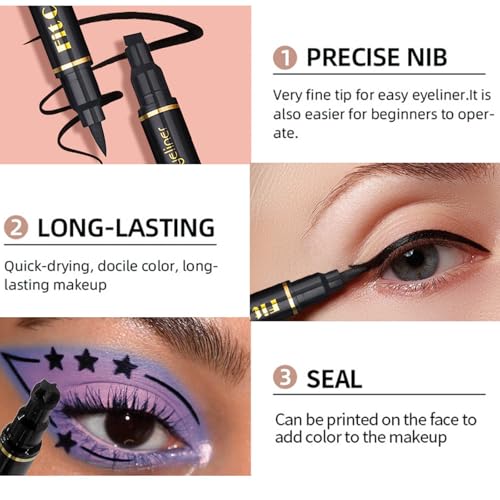 6PCS Dual-End Eyeliner Stamp Pen Set - Waterproof Black Liquid Liner