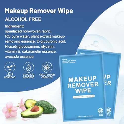 20 Makeup Remover Wipes - Individual Pack of 20 for Travel & Face Cleansing - Medium