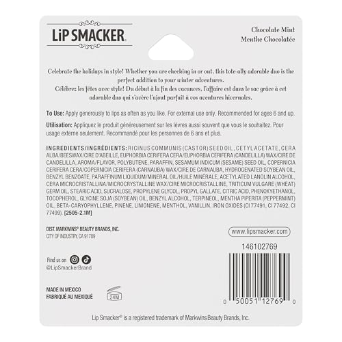 Lip Smacker Holiday Getaway Lip Balm + Mini Tote Keychain, Moisturizing Lip Care, Fun Collectible Gift & Stocking Stuffer - Chocolate Mint Flavor (Pack of 2)
