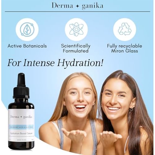 Derma ganika Hyaluronic Acid Serum for Face & Neck - Made in USA Ultra-Hydrating Anti-Aging Serum with Aloe Vera | Softens, Smooths, and Brightens Dry & Sensitive Skin