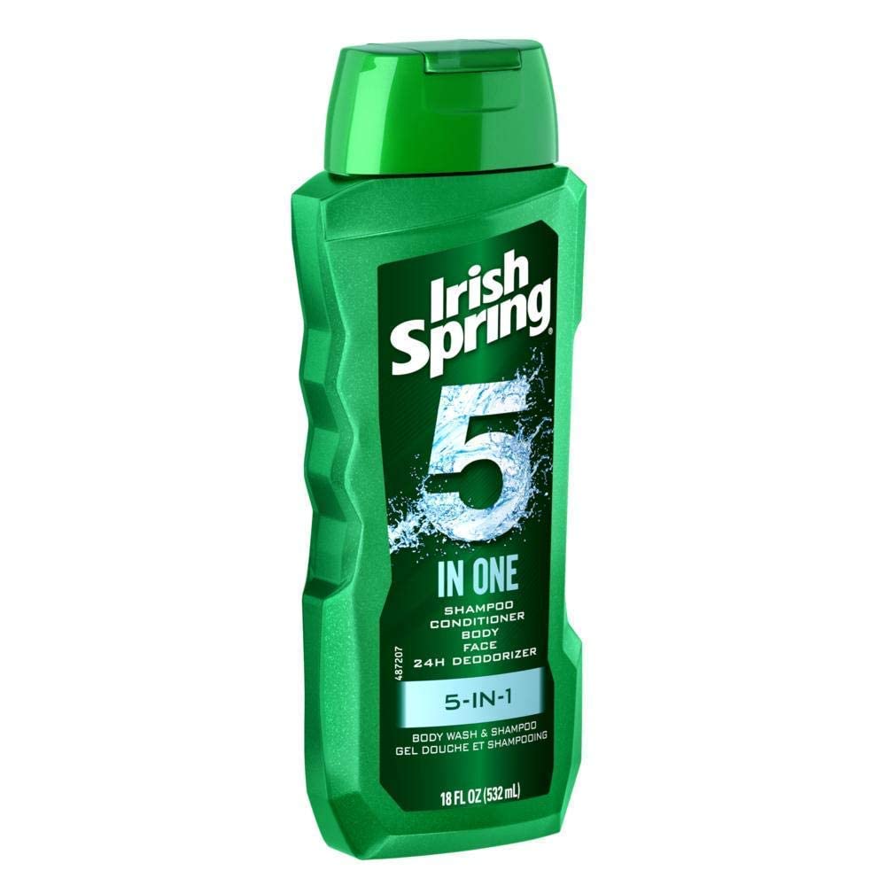 Irish-Spring 5-in-1 Shampoo, Conditioner, Body Wash, Face Wash and Deodorizer, 18 oz (Pack of 4)