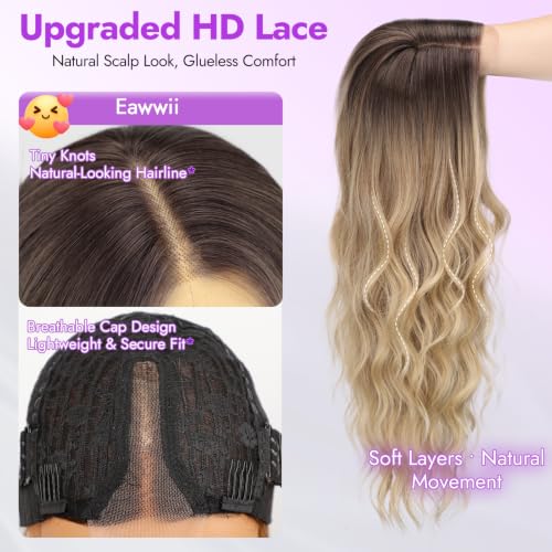 26 Inch Blonde Wavy Wig - Glueless Lace Front for Women