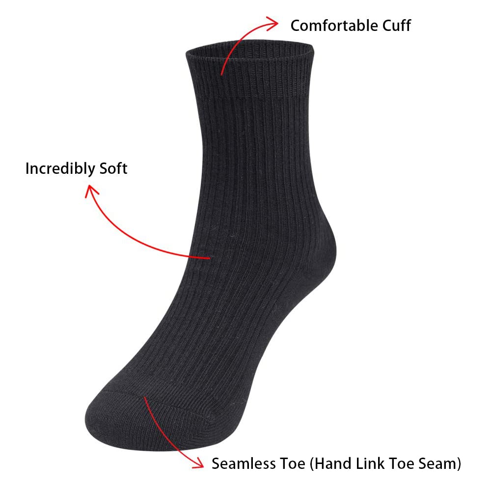 COTTON DAY Unisex Little Kids Youth Boys Girls Soft Cotton Crew School Dress Socks 6 Pack 4-6 Years Ribbed Black S (6)