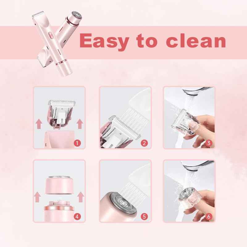 Bikini Trimmer for Women, Waterproof Electric Shaver – Painless Pubic Hair Remover with Ceramic Blades, USB-C Rechargeable (Pink)