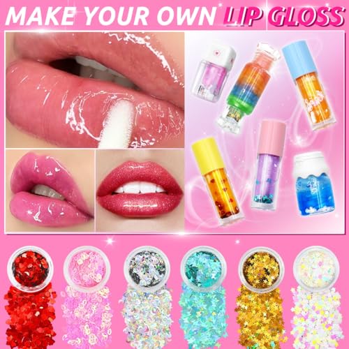 WhizToys 74PCS DIY Lip Gloss Making Kit£¬Make Your Own Lip Glosses Set Moisturizing Lip Glaze Handmade Glittery Set for Makeup Lover Beginner Teen Girl Gifts£¬200ml Lipgloss Base