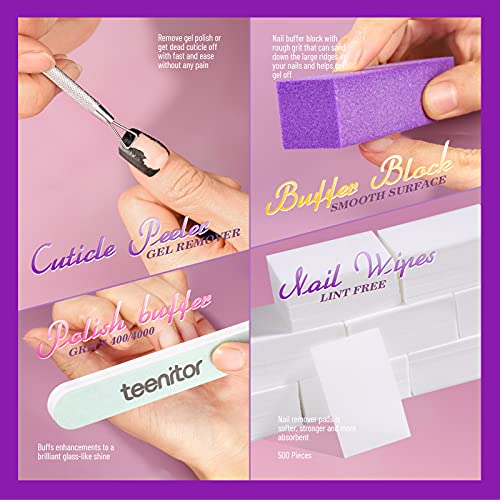 Teenitor Nail Gel Polish Dipping Powder Remover Tools Kit with Nail Clips Nail Remover Pads Cuticle Oil Nail Brushes Nail File Buffer Block Nail Clipper Cuticle Peeler Scraper Pusher and Cutter Purple