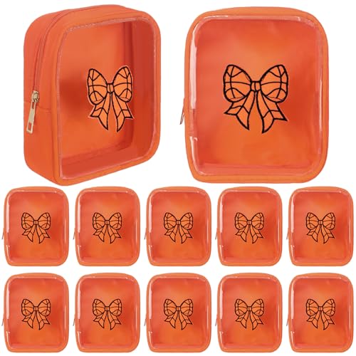 Reginary 12 Pcs Basketball Coquette Bow Party Favors Basketball Makeup Bags Bulk with Chenille Patch Valentine Team Gifts Waterproof Travel Size for Women