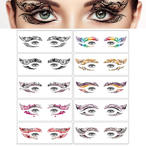 Eye Tattoo Stickers - 10 Pairs Face Eyeliner Party Makeup