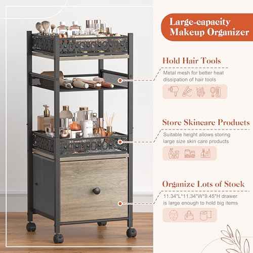 Makeup Organizer, Large Skincare Organizers, Make Up Organizers for Vanity, Makeup Storage Cosmetic Organizer with Drawer, Bathroom Vanity Organizer Makeup Holder Cart for Skin Care Hair Tool Beauty