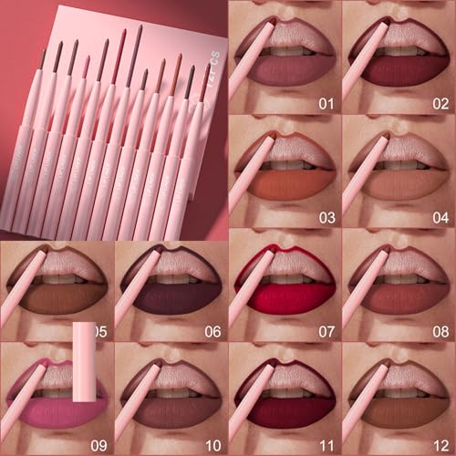 Baorder 12 Color Matte Lip Liner Pencil Set Waterproof