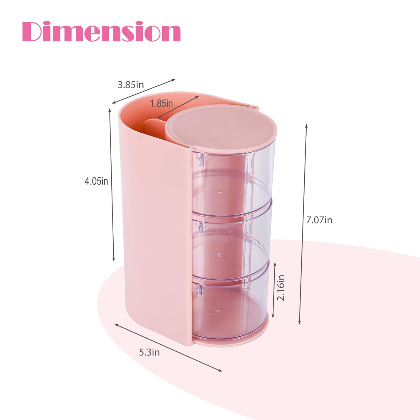 Pink Hair Accessory Organizer, 3-Layer Clear Hair Accessories Organizer Rotatable Small Jewelry Box for Clip Earring Necklaces, The Latest Gift for A Girl.