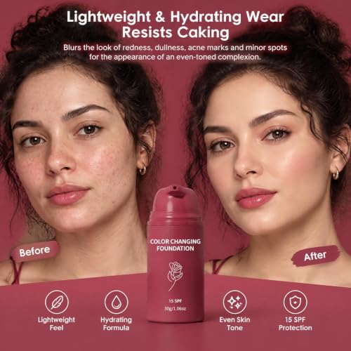 Color-Changing Foundation for Mature Skin – Self-Adjusting, Light to Medium Coverage (1 fl oz) by Wooroo