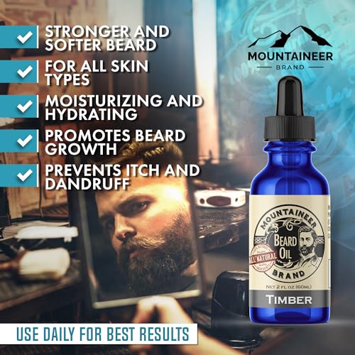 Mountaineer Brand Natural Beard Oil with Timber Scent | Made in West Virgina | Hydrates, Moisturises, Softens & Conditions for Beard Growth | Treats Dry Itchy Beards for Men | 2oz