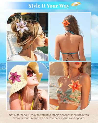 Hawaiian Flower Hair Clips 3-Pack | Tropical Rhinestone