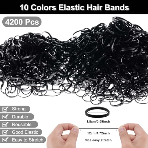 4200 PCS Black Elastic Hair Rubber Bands, NYEBS Black Hair Ties Non-slip, Black Hair Accessories for Girls Kid Baby Toddlers Hair Bows No Crease Damage No Hurt