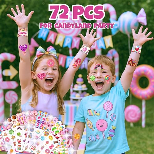 72PC Candy Party Favor Set - Temporary Tattoos & Slap Bracelets