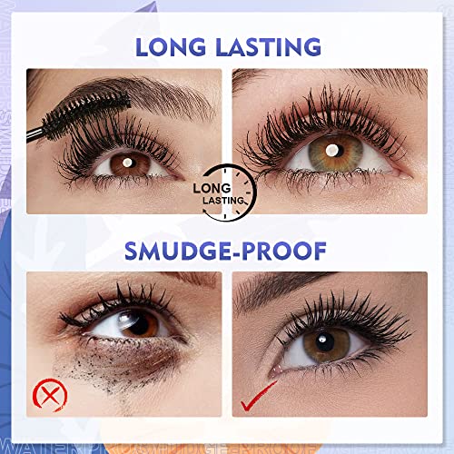 SACE LADY Black Mascara, Waterproof Volume Lengthening Eyelashes Mascara, Long Wearing Natural-Looking Smudge-Proof No Clumping Eye Makeup